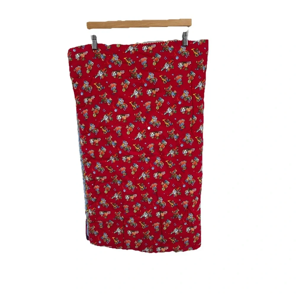 Vintage‎ Handmade Teddy Bear Quilt Blanket Throw Red Blue 39x34 Kids Nursery